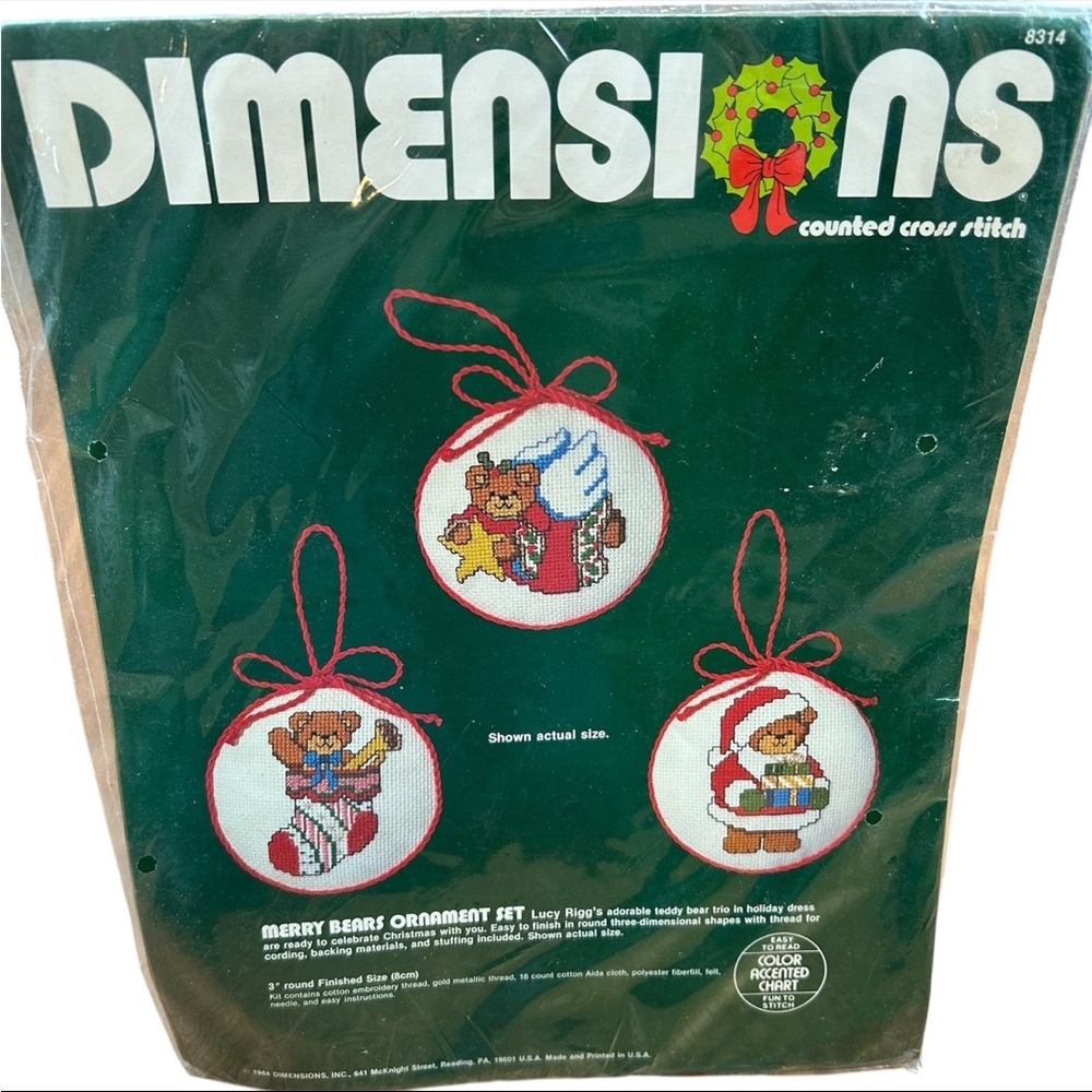 Dimensions Merry Bears Ornament Counted Cross Stitch Kit #8314 Vintage 1984